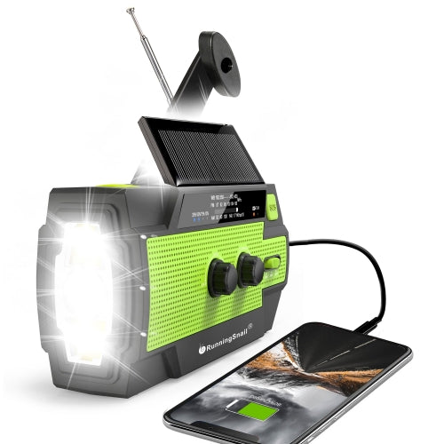 RunningSnail Emergency Crank Radio MD MD-090P (2021 RELEASE),4000mAh-Solar Hand Crank Portable AM/FM/NOAA Weather Radio with 1W Flashlight&Motion Sensor Reading Lamp