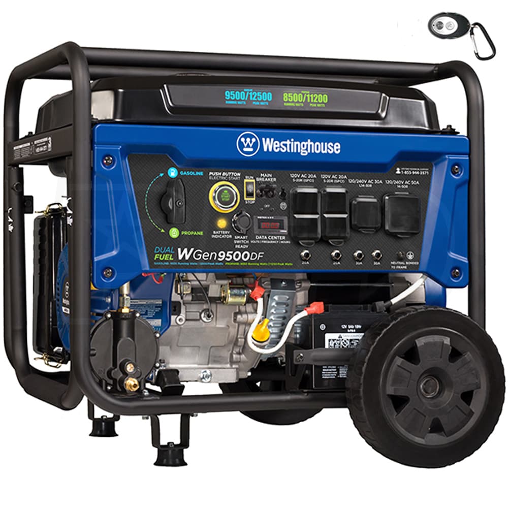 Westinghouse WGen9500DF - 9500 Watt Electric Start Dual Fuel Portable Generator w/ GFCI Protection & Wireless Remote Start