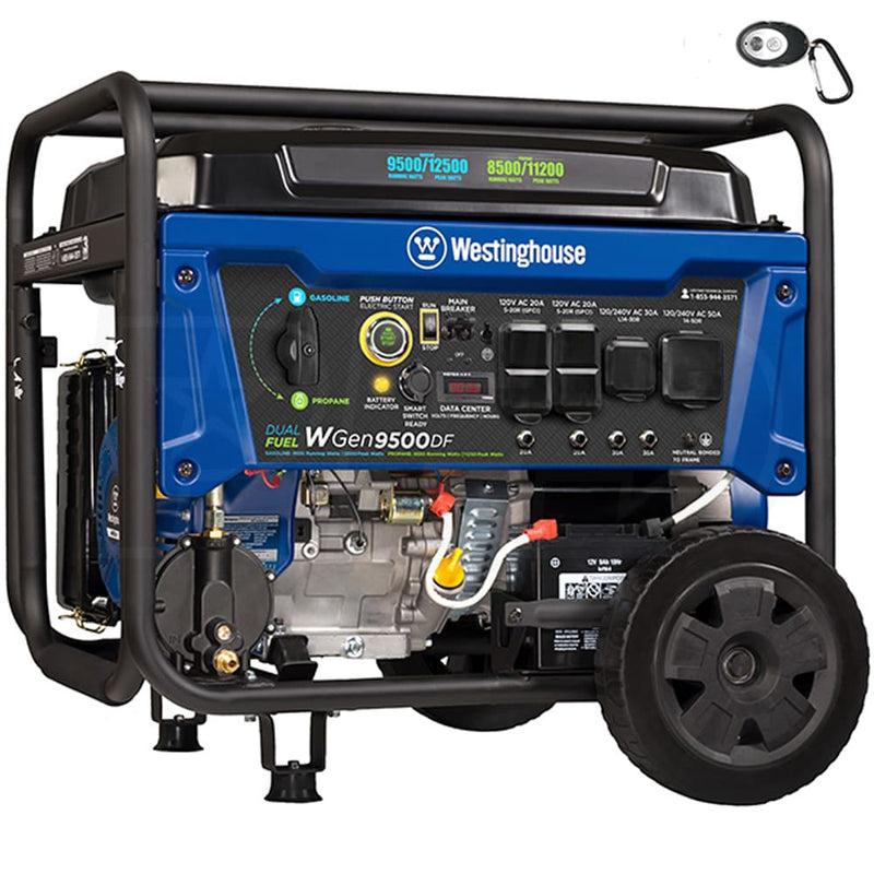 Westinghouse WGen9500DF - 9500 Watt Electric Start Dual Fuel Portable Generator w/ GFCI Protection & Wireless Remote Start