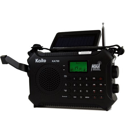 Kaito - KA700 Bluetooth Emergency Hand Crank Dynamo & Solar Powered AM FM Weather Band Radio with MP3 Player, Hand Free Cellphone Speaker and More
